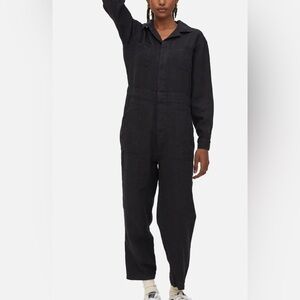 Mate The Label Organic Linen Long Sleeve Black Jumpsuit Dress $248‎ Normcore